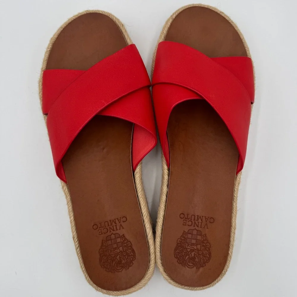 Vince Camuto Carran Red Leather Criss Cross Espadrille Slide Sandals Womens 9M